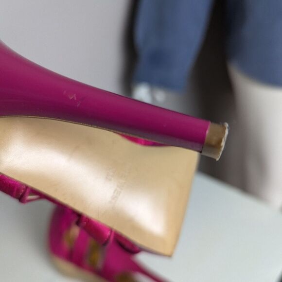 Nine West Fuchsia Silk Slingback Heels – Rosette Front, Size 5, 4” Stiletto - Picture 8 of 12